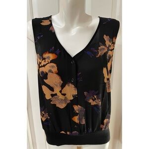CAbi Autumn Top XS Black Button Down Floral Top Style #4557